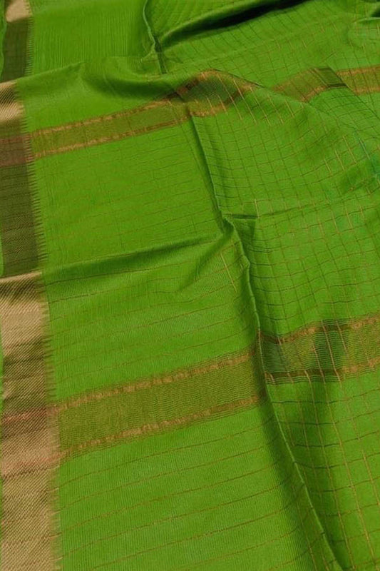 Green Bhagalpur Handloom Kota Checks Saree - Luxurion World