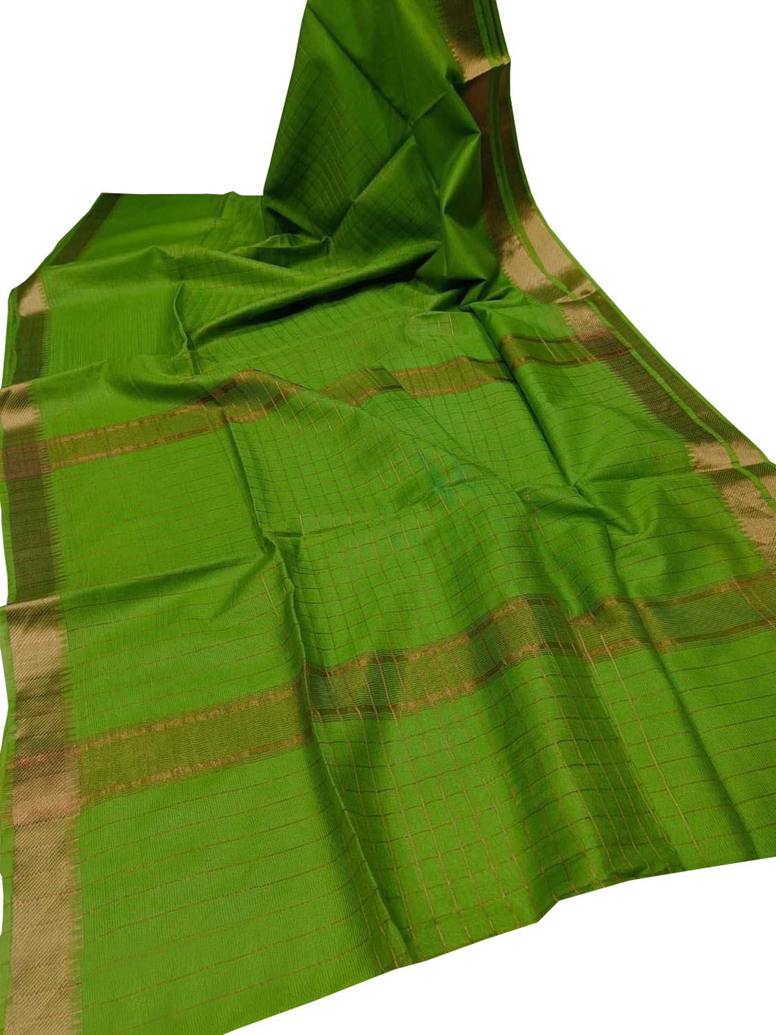 Green Bhagalpur Handloom Kota Checks Saree - Luxurion World