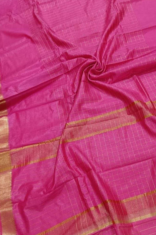 Pink Bhagalpur Handloom Kota Checks Saree