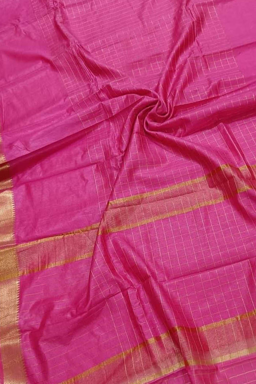 Pink Bhagalpur Handloom Kota Checks Saree - Luxurion World
