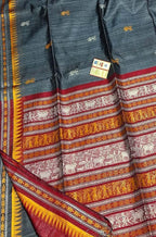 Grey Handloom Bhagalpur Pure Tussar Silk Saree - Luxurion World