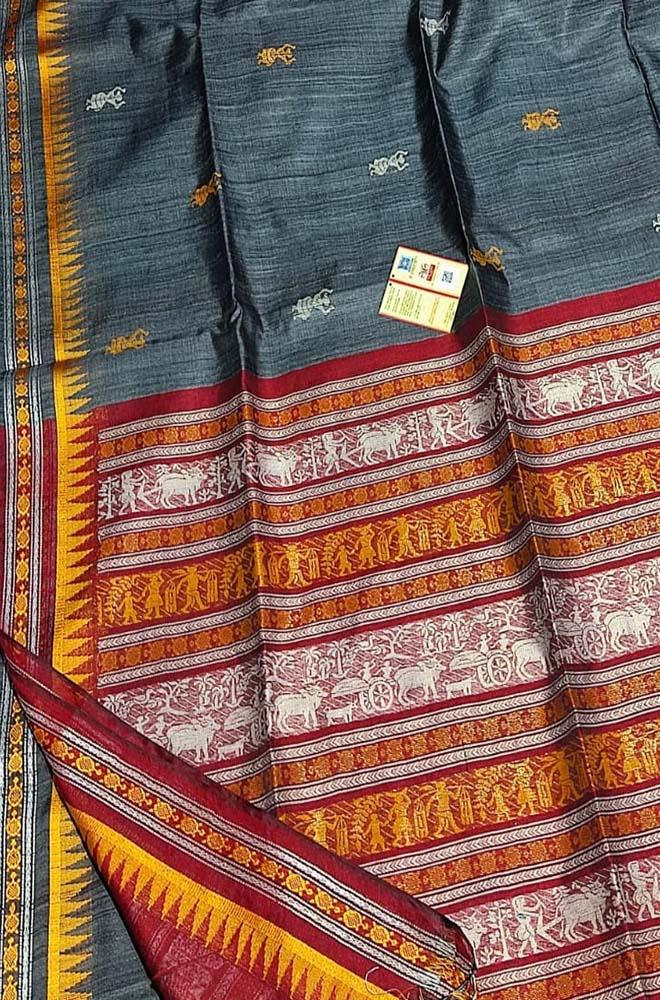 Grey Handloom Bhagalpur Pure Tussar Silk Saree - Luxurion World