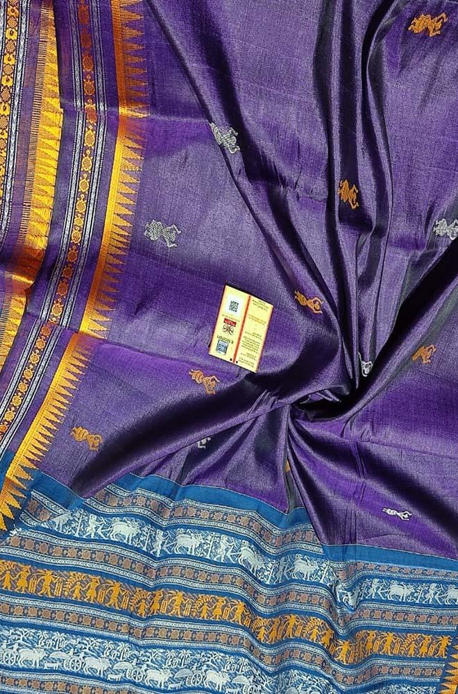 Purple Handloom Bhagalpur Pure Tussar Silk Saree - Luxurion World
