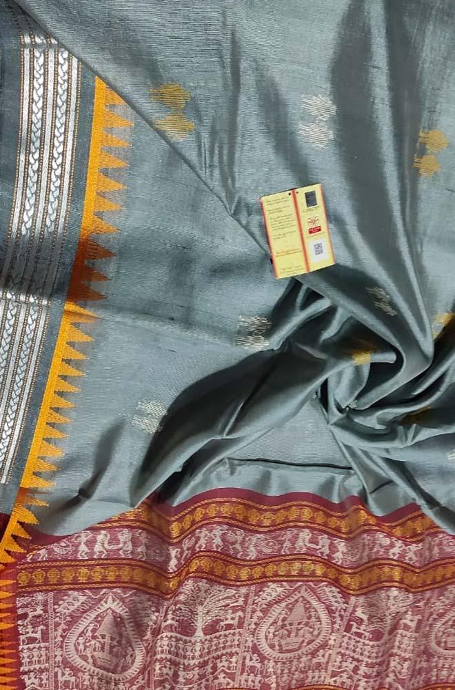 Grey Handloom Bhagalpur Pure Tussar Silk Saree - Luxurion World