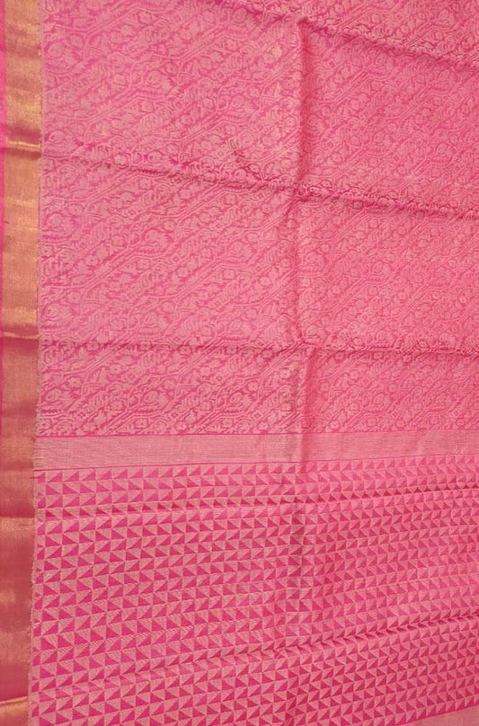 Pink Handloom Bhagalpur Pure Tussar Silk Saree - Luxurion World