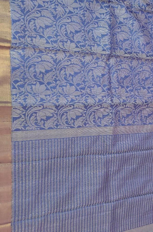 Blue Handloom Bhagalpur Pure Tussar Silk Saree - Luxurion World