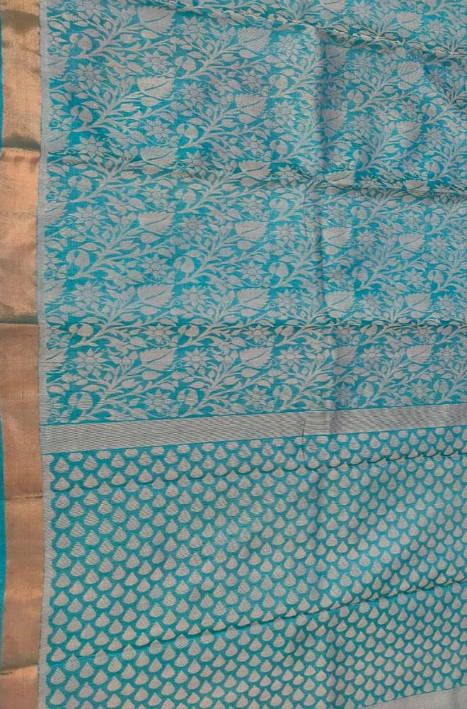 Blue Handloom Bhagalpur Pure Tussar Silk Saree - Luxurion World