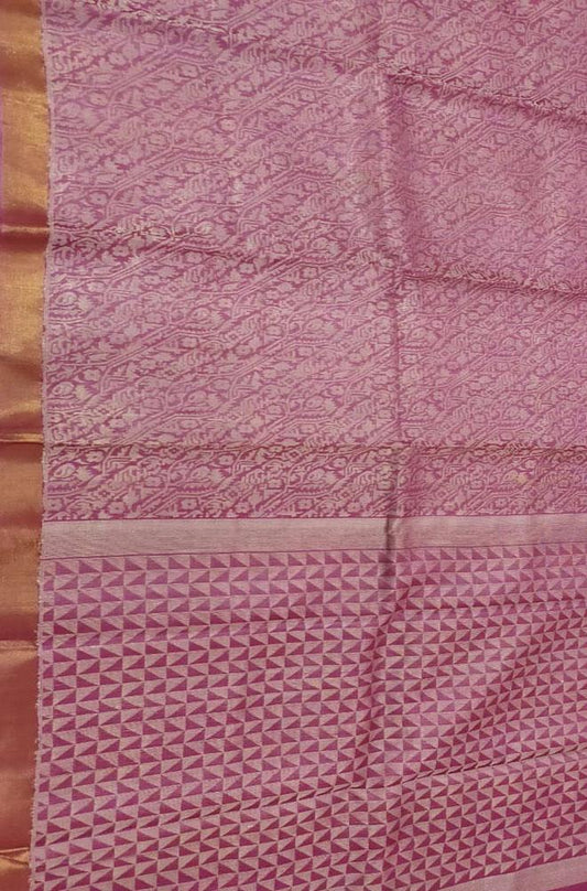 Pink Handloom Bhagalpur Pure Tussar Silk Saree - Luxurion World
