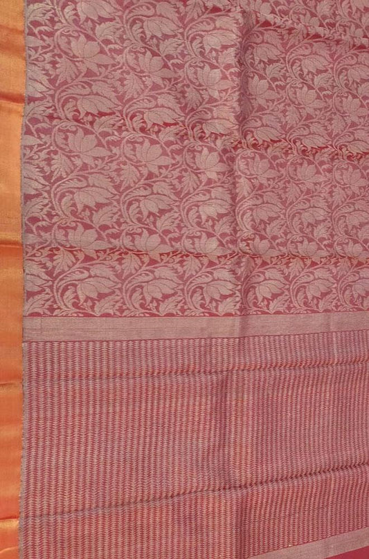 Red Handloom Bhagalpur Pure Tussar Silk Saree - Luxurion World
