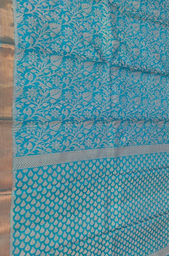 Blue Handloom Bhagalpur Pure Tussar Silk Saree - Luxurion World