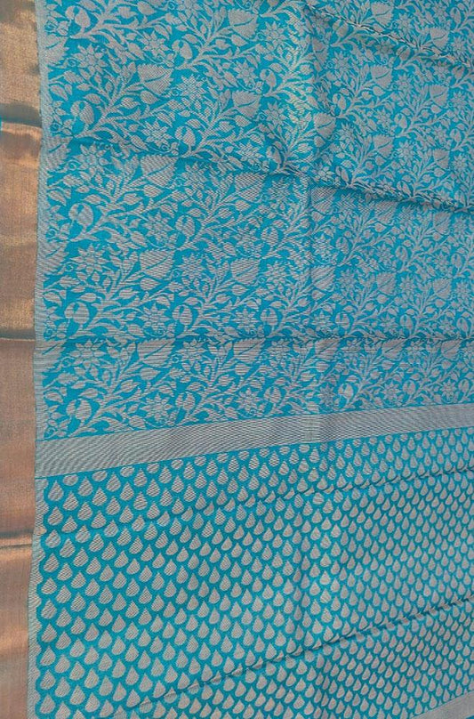 Blue Handloom Bhagalpur Pure Tussar Silk Saree - Luxurion World