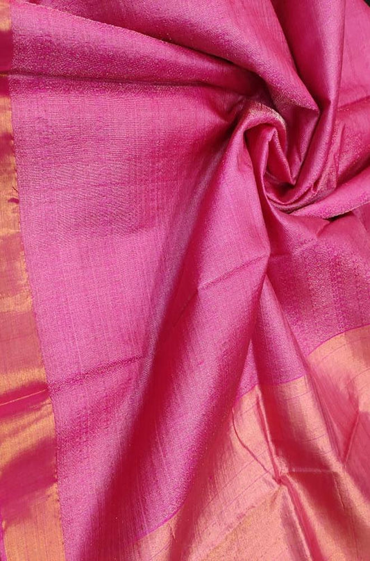 Pink Handloom Bhagalpur Pure Tussar Silk Saree - Luxurion World
