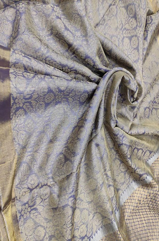 Grey Handloom Bhagalpur Pure Tussar Silk Saree - Luxurion World