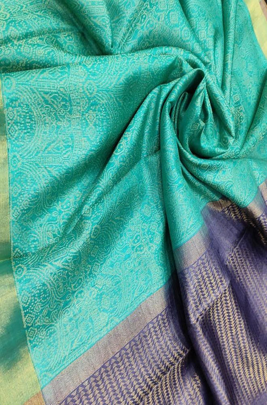 Green Handloom Bhagalpur Pure Tussar Silk Saree - Luxurion World
