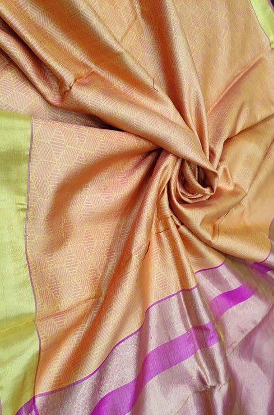 Orange Handloom Bhagalpur Pure Tussar Silk Saree - Luxurion World