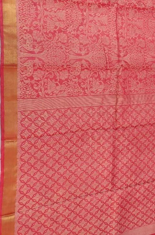 Pink Handloom Bhagalpur Pure Tussar Silk Saree - Luxurion World