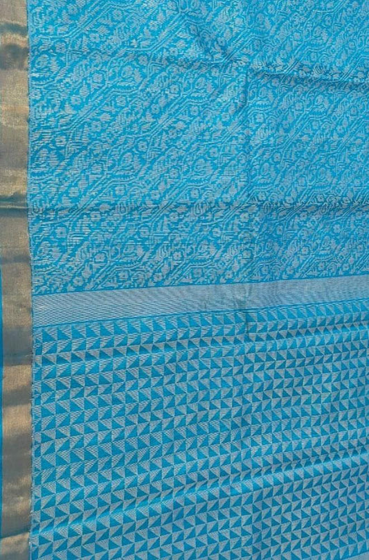 Blue Handloom Bhagalpur Pure Tussar Silk Saree - Luxurion World