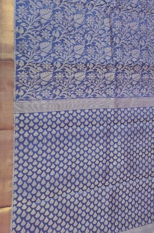 Blue Handloom Bhagalpur Pure Tussar Silk Saree - Luxurion World