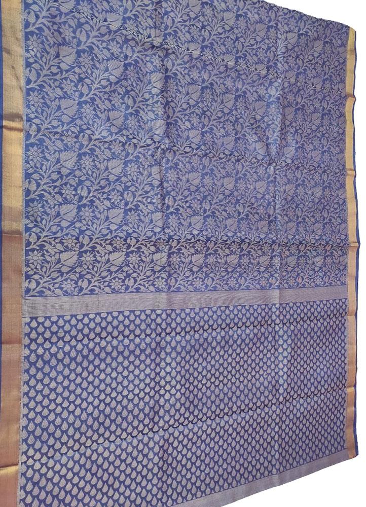 Blue Handloom Bhagalpur Pure Tussar Silk Saree - Luxurion World