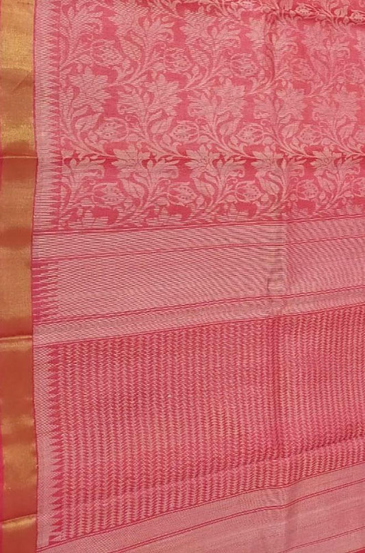 Pink Handloom Bhagalpur Pure Tussar Silk Saree - Luxurion World