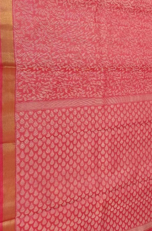 Pink Handloom Bhagalpur Pure Tussar Silk Saree - Luxurion World