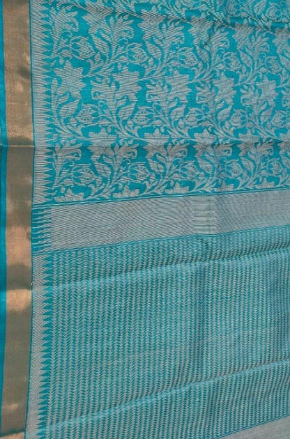 Blue Handloom Bhagalpur Pure Tussar Silk Saree