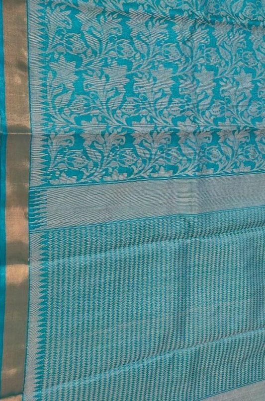 Blue Handloom Bhagalpur Pure Tussar Silk Saree - Luxurion World