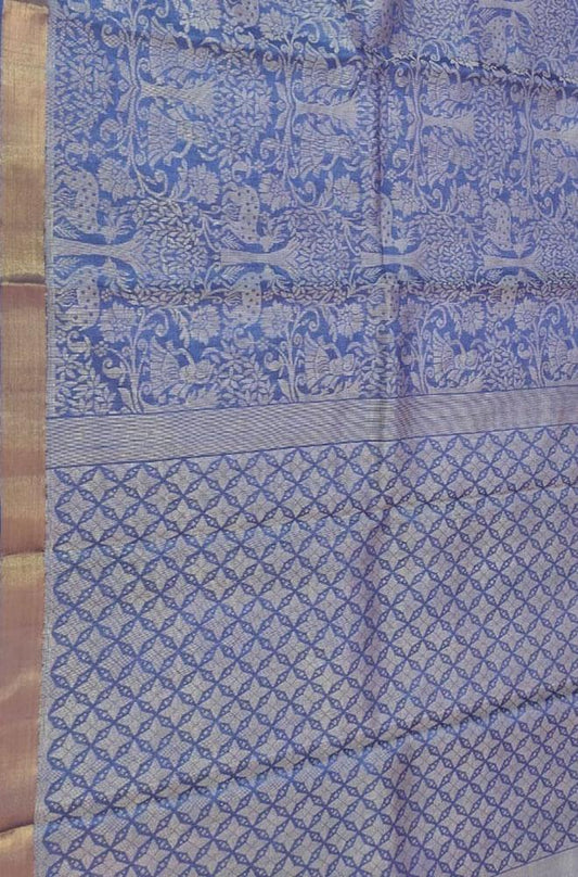 Blue Handloom Bhagalpur Pure Tussar Silk Saree - Luxurion World