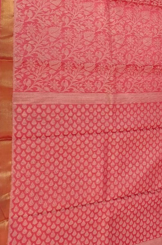 Pink Handloom Bhagalpur Pure Tussar Silk Saree - Luxurion World