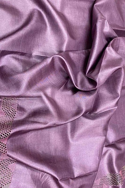 Handloom Tussar Cut Work Saree - Purple Bhagalpur Desi Elegance