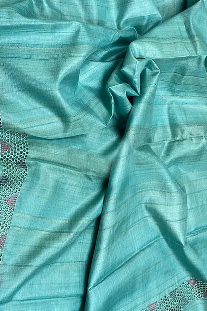 Handloom Tussar Cut Work Saree - Blue Bhagalpur Desi | Professional Ethnic Wear - Luxurion World
