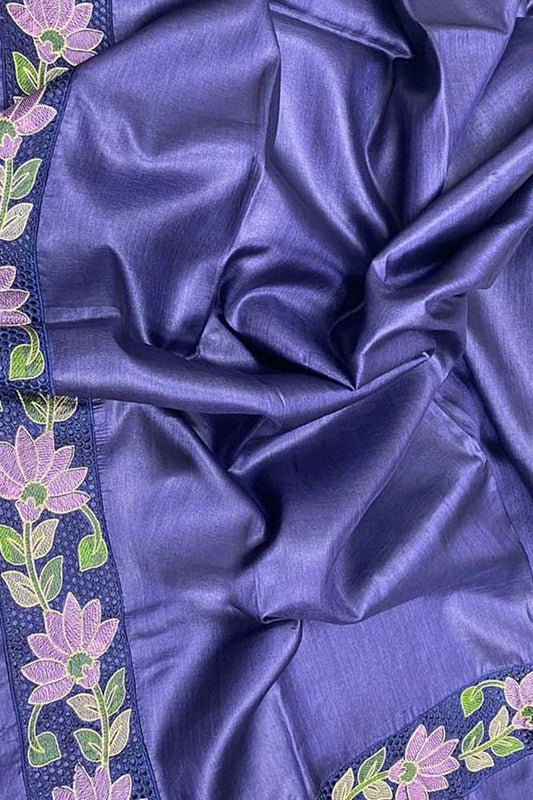 Handloom Tussar Cut Work Saree - Purple Bhagalpur Desi Elegance