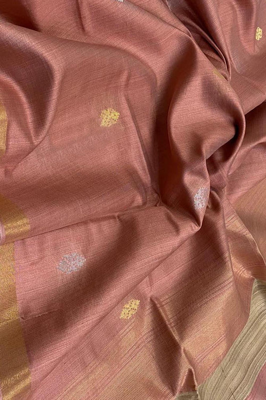 Pink Bhagalpur Handloom Pure Tussar Silk Saree - Luxurion World