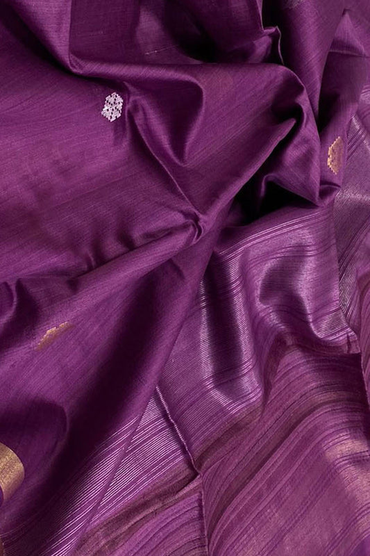 Purple Bhagalpur Handloom Pure Tussar Silk Saree