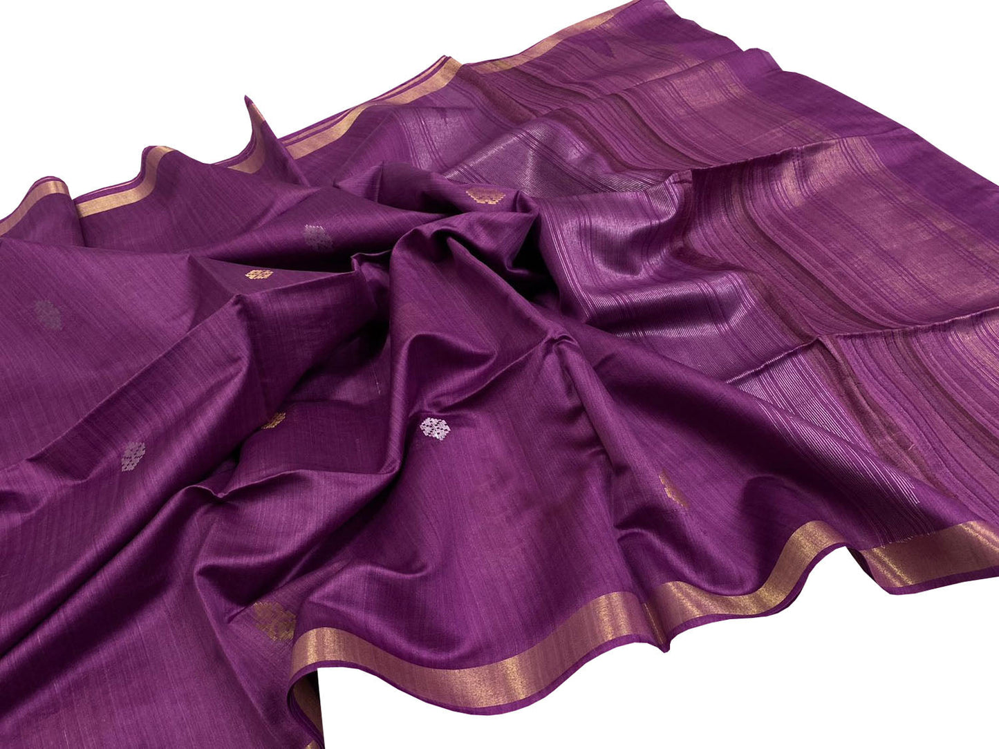 Purple Bhagalpur Handloom Pure Tussar Silk Saree - Luxurion World
