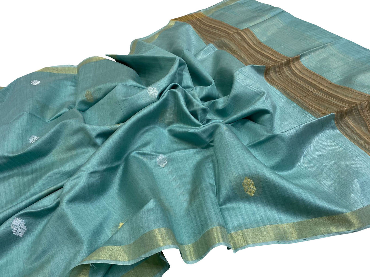 Blue Bhagalpur Handloom Pure Tussar Silk Saree - Luxurion World