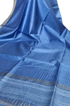 Blue Bhagalpur Handloom Pure Moonga Tussar Silk Saree - Luxurion World