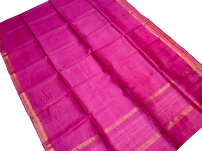Pink Bhagalpur Handloom Pure Moonga Tussar Silk Saree - Luxurion World