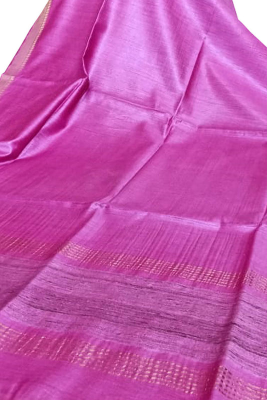 Pink Bhagalpur Handloom Pure Moonga Tussar Silk Saree