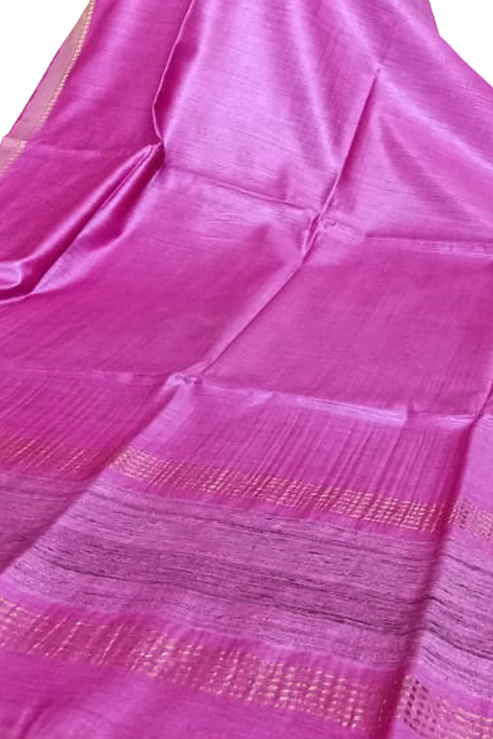 Pink Bhagalpur Handloom Pure Moonga Tussar Silk Saree - Luxurion World