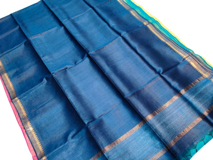 Blue Bhagalpur Handloom Pure Moonga Tussar Silk Saree - Luxurion World
