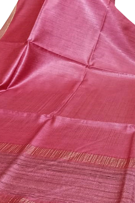 Pink Bhagalpur Handloom Pure Moonga Tussar Silk Saree
