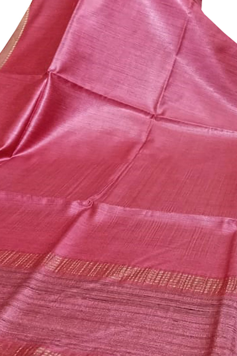 Pink Bhagalpur Handloom Pure Moonga Tussar Silk Saree - Luxurion World
