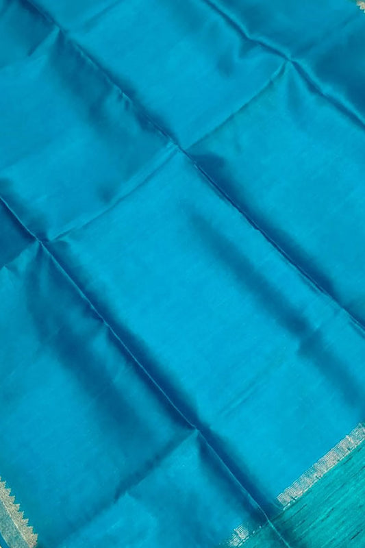 Blue Bhagalpur Handloom Pure Moonga Tussar Silk Saree - Luxurion World