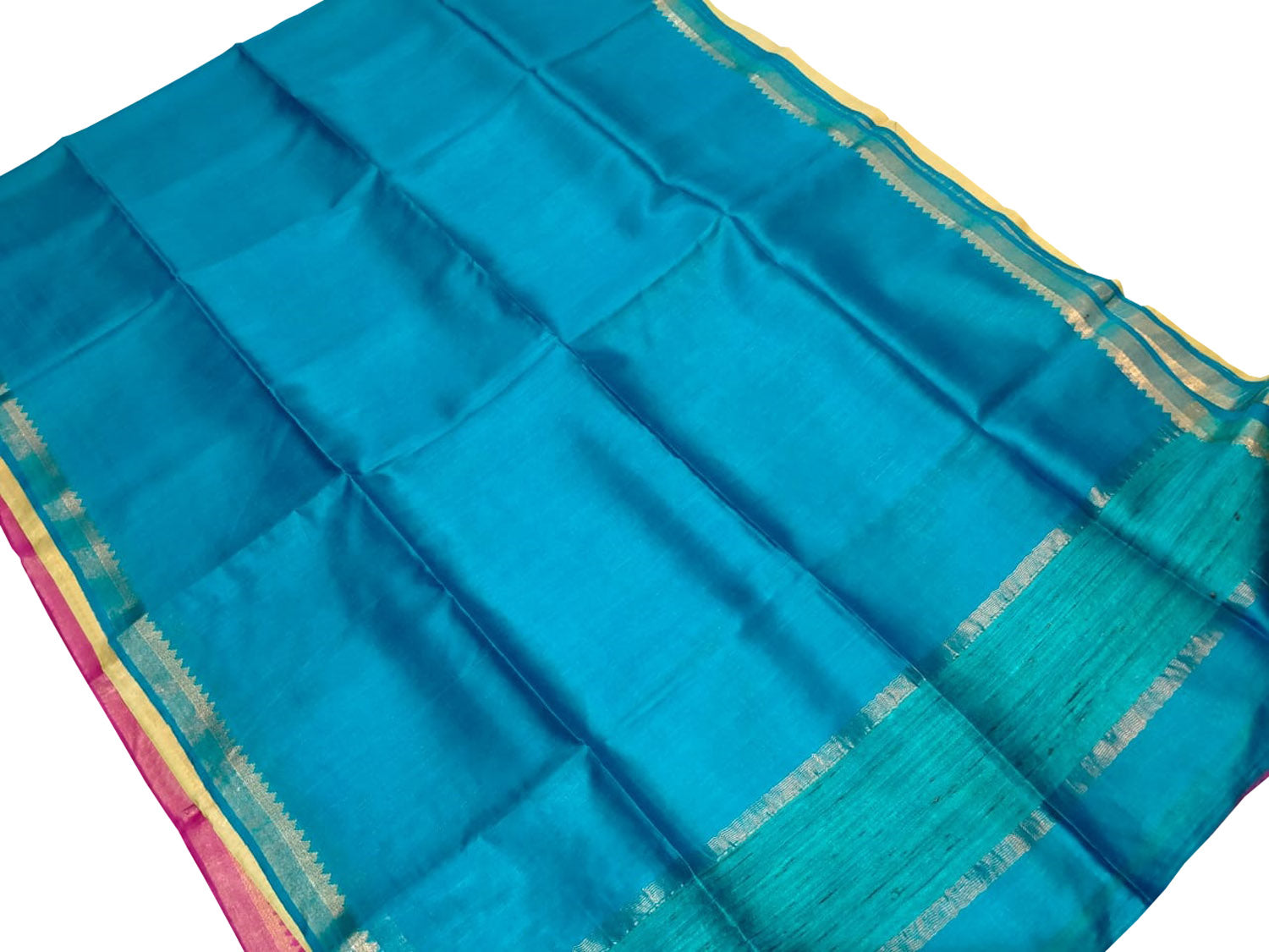 Blue Bhagalpur Handloom Pure Moonga Tussar Silk Saree - Luxurion World