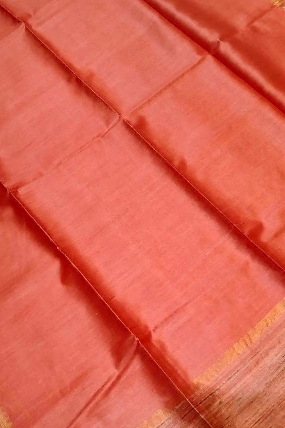 Orange Bhagalpur Handloom Pure Moonga Tussar Silk Saree