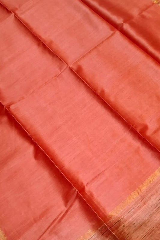 Orange Bhagalpur Handloom Pure Moonga Tussar Silk Saree - Luxurion World