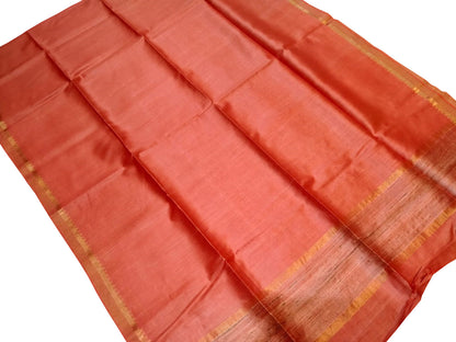Orange Bhagalpur Handloom Pure Moonga Tussar Silk Saree