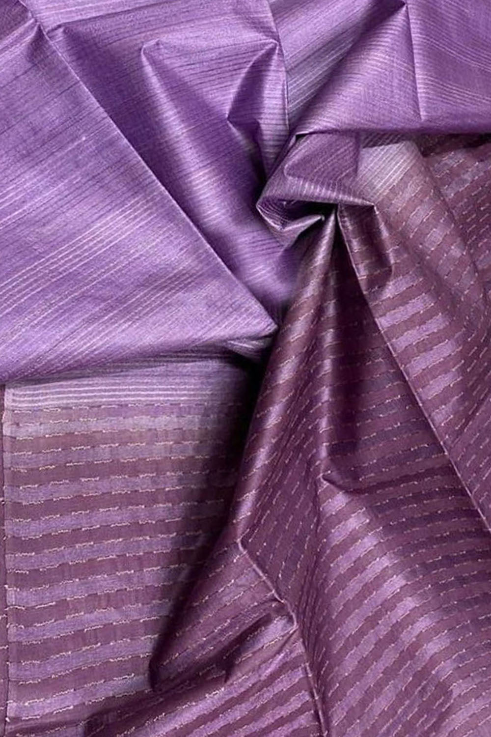 Purple Bhagalpur Handloom Pure Tussar Ghicha Stripes Saree - Luxurion World