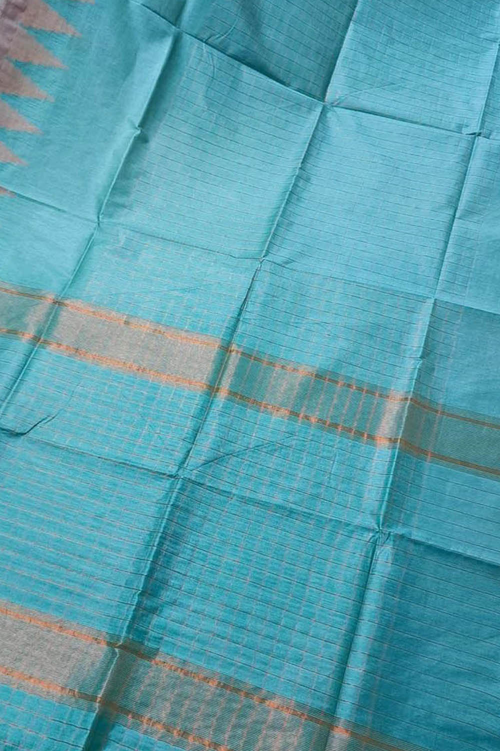 Blue Bhagalpur Handloom Kota Cotton Temple Border Saree - Luxurion World